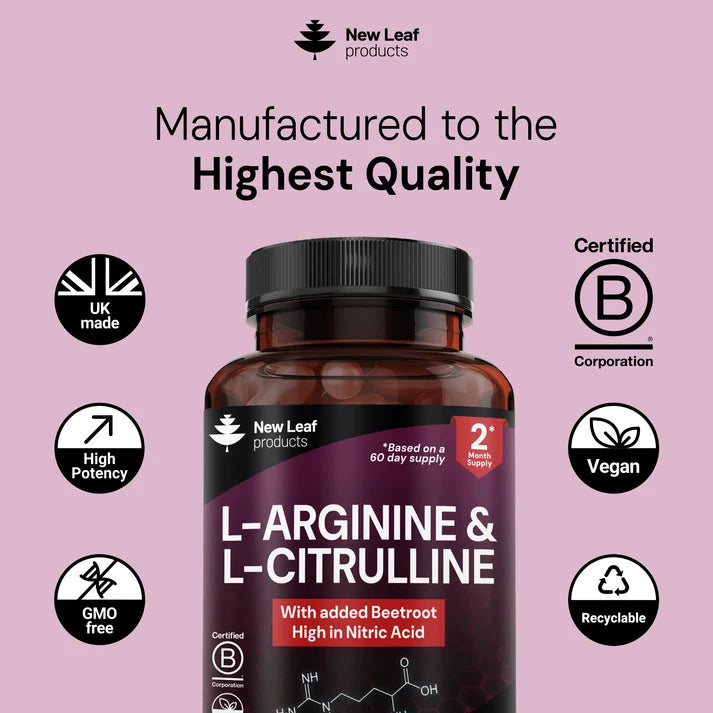 New Leaf L-Arginine &amp; L-Citrulline with Beetroot – 120 Capsules
