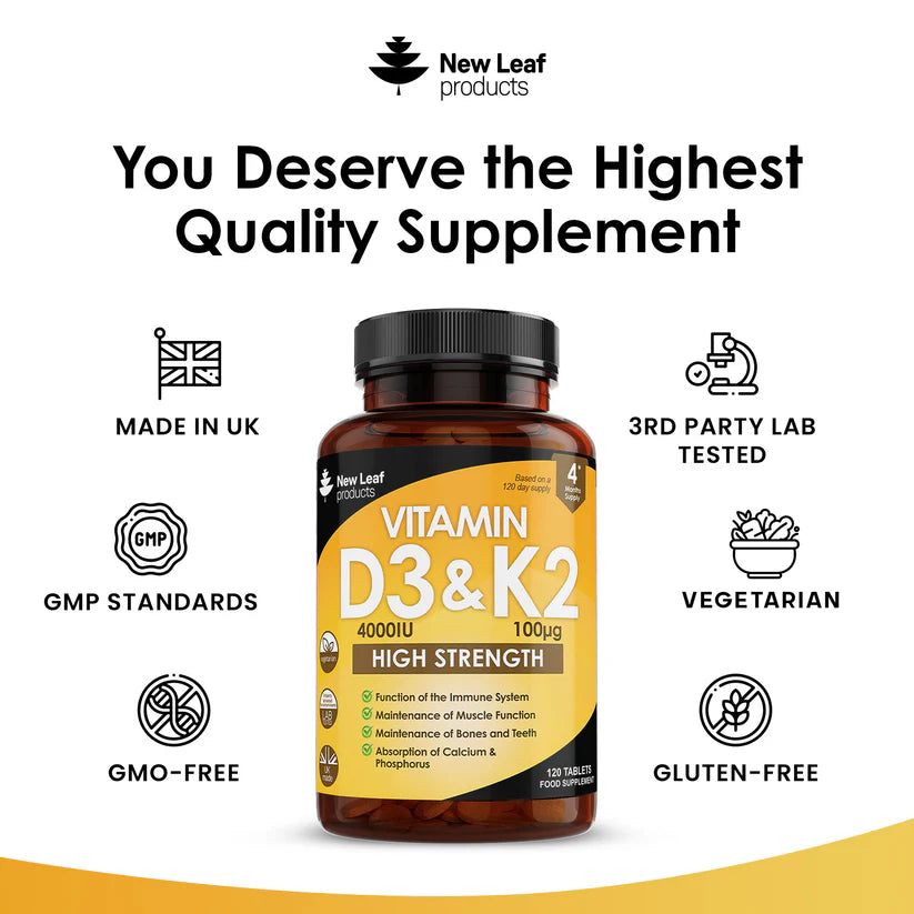 New Leaf Vitamin D3 & K2 - 365 Tablets (High Strength) - (LAST STOCK IN SA)