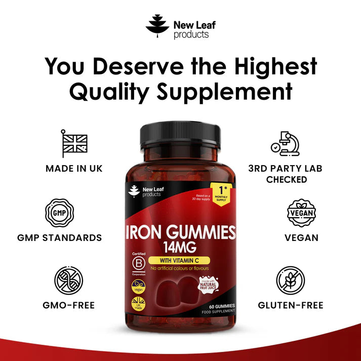 New Leaf Iron Gummies with Vitamin C 2 Months Supply - 60 Gummies