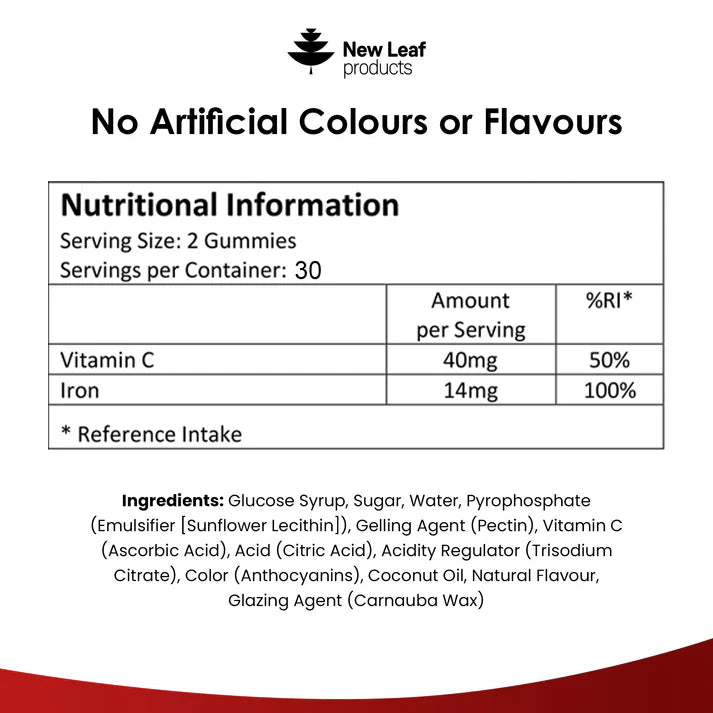 New Leaf Iron Gummies with Vitamin C 2 Months Supply - 60 Gummies