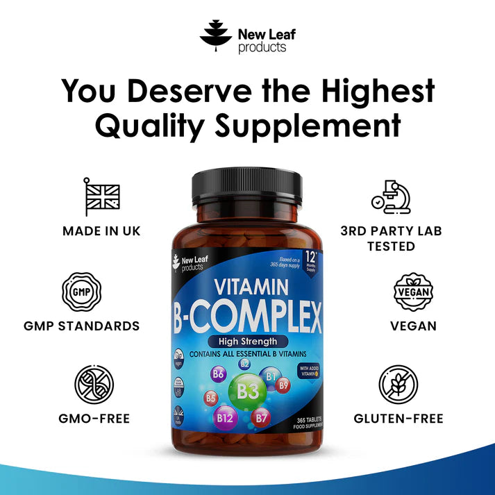New Leaf Vitamin B Complex - All B Vitamins (One Year Supply) High Strength - 365 Tablets