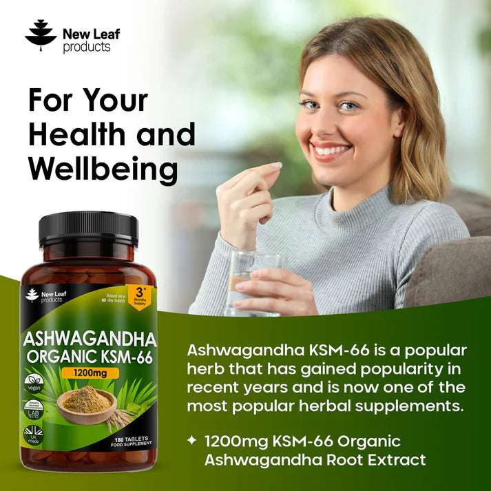 New Leaf Ashwagandha KSM-66 1200mg Root Extract - High Strength - 180 Tablets (3 Months Supply)