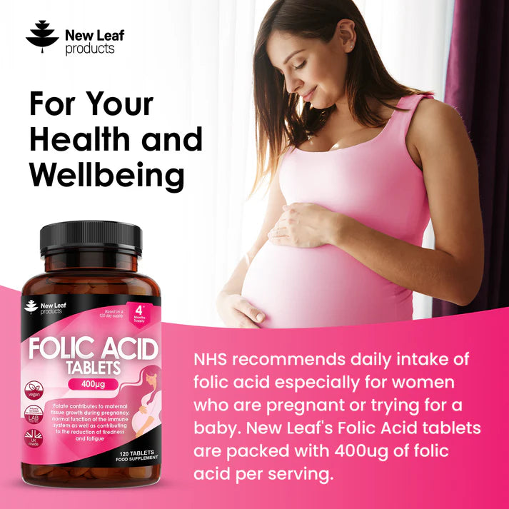 New Leaf Folic Acid - 120 Tablets - High Strength Pregnancy Vitamins