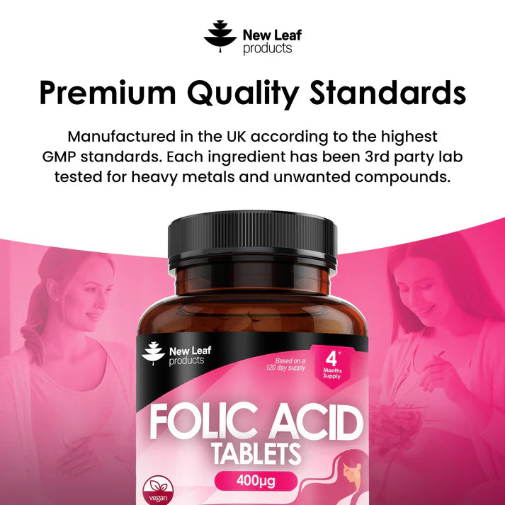 New Leaf Folic Acid - 120 Tablets - High Strength Pregnancy Vitamins