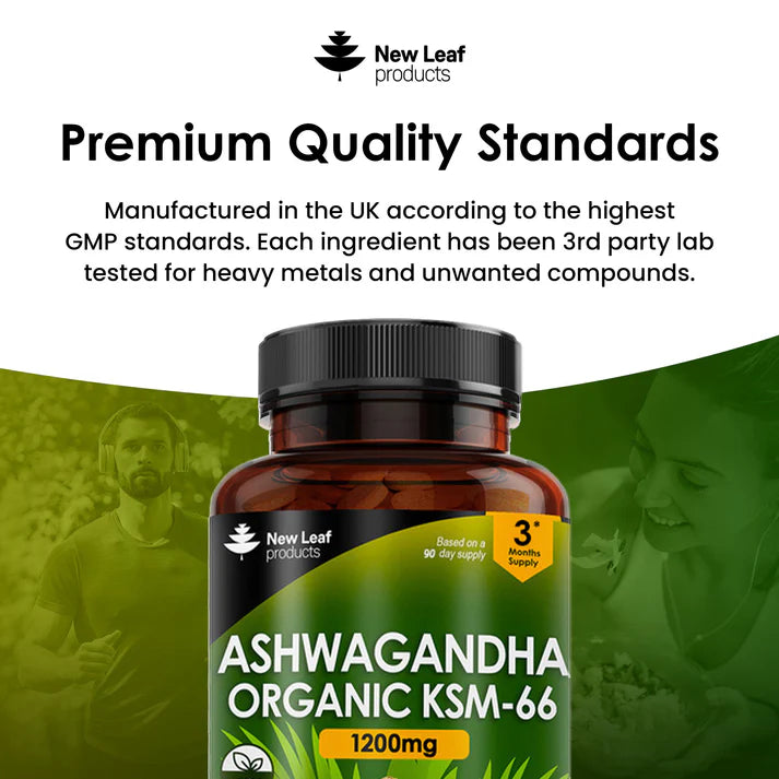 New Leaf Ashwagandha KSM-66 1200mg Root Extract - High Strength - 180 Tablets (3 Months Supply)