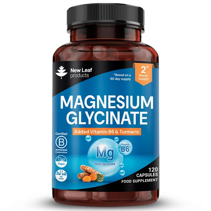New Leaf Magnesium Glycinate with Vitamin B6 &amp; Turmeric – 120 Capsules