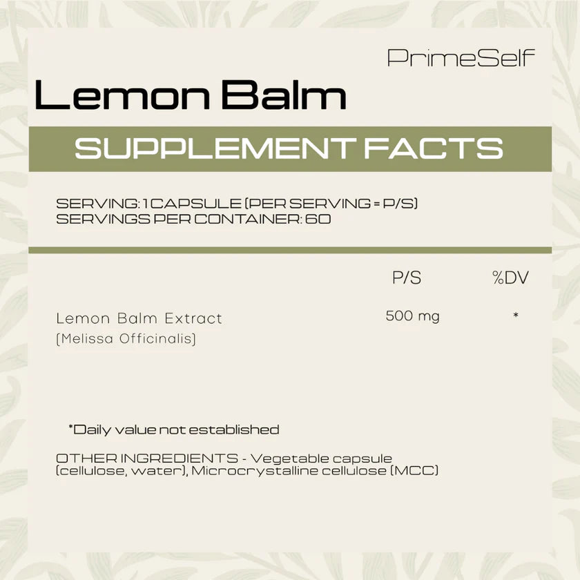 PrimeSelf Lemon Balm - 60 Capsules