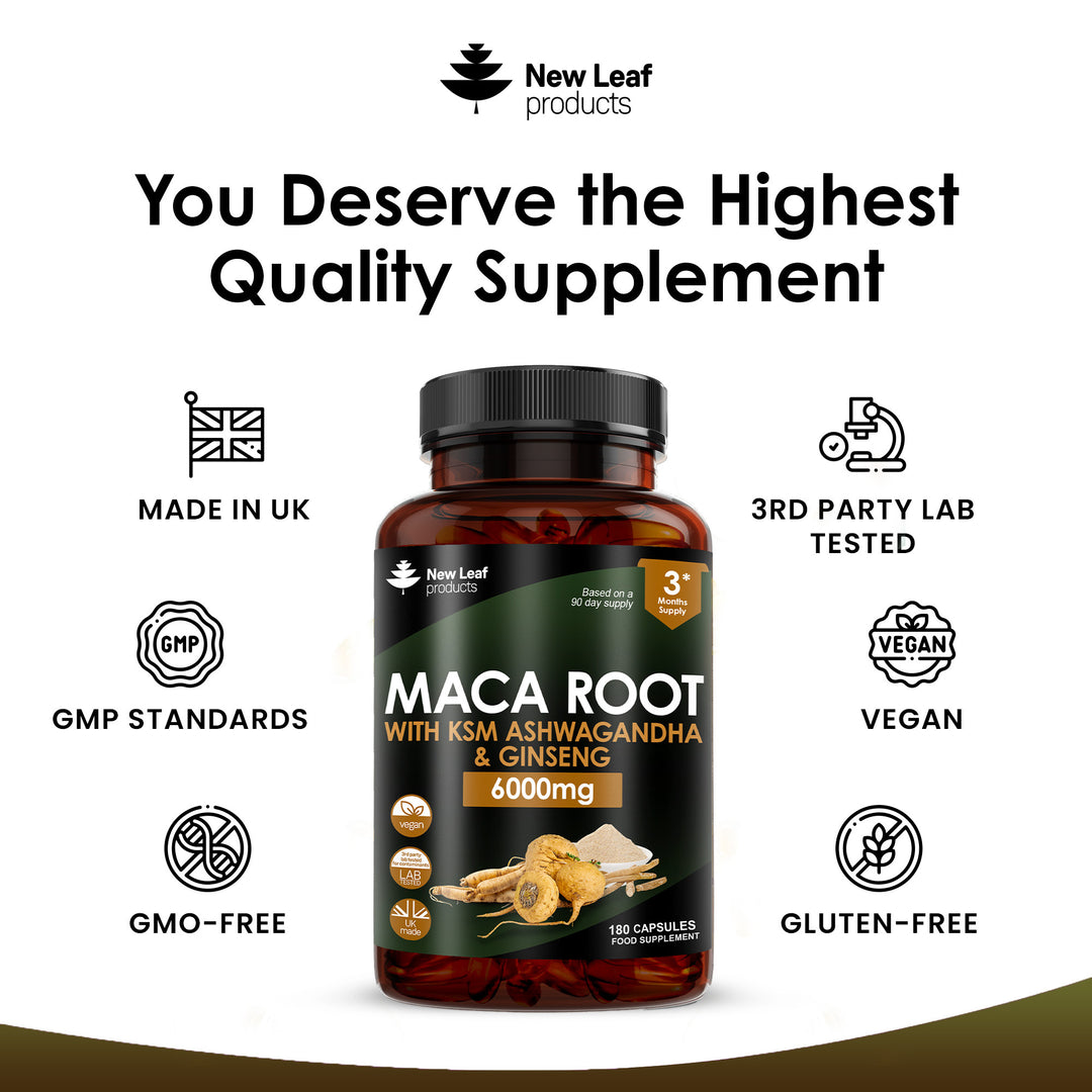 New Leaf Maca Root with KSM Ashwagandha & Ginseng High Strength - 180 Capsules