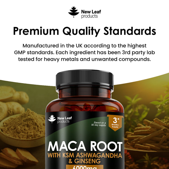 New Leaf Maca Root with KSM Ashwagandha & Ginseng High Strength - 180 Capsules