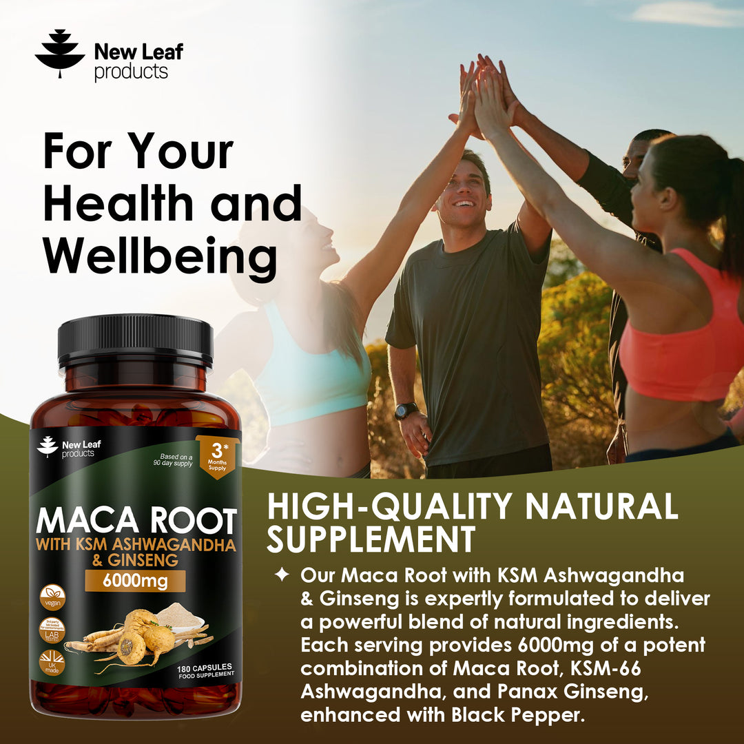 New Leaf Maca Root with KSM Ashwagandha & Ginseng High Strength - 180 Capsules