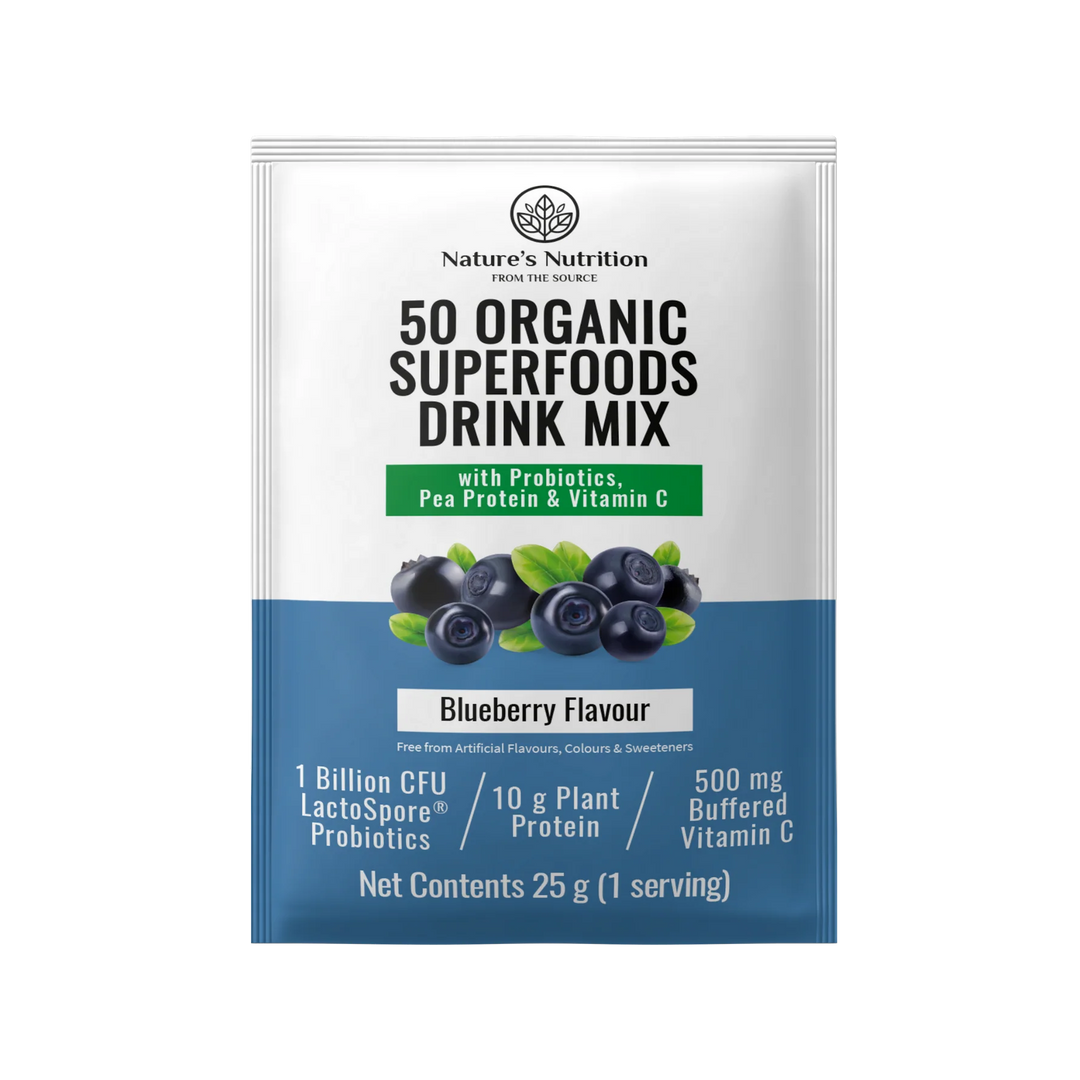 Nature's Nutrition 50 Organic Superfoods Drink Mix Box | Blueberry - 20 Sachets