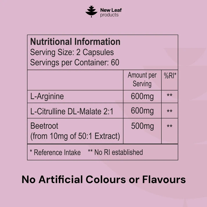New Leaf L-Arginine &amp; L-Citrulline with Beetroot – 120 Capsules
