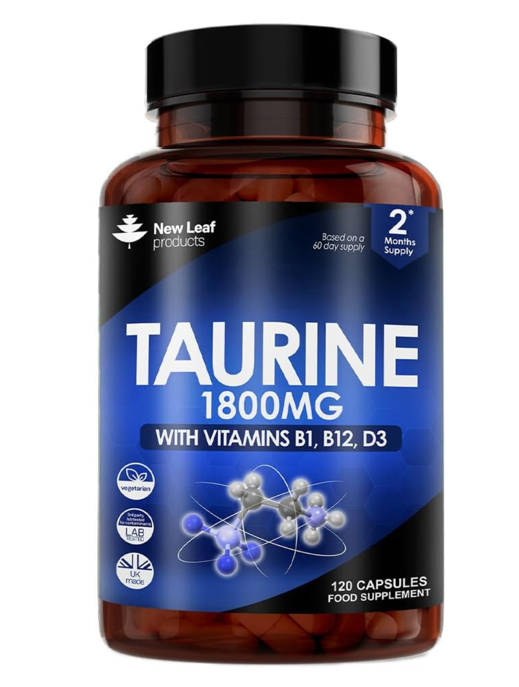 New Leaf Taurine 1800mg with Vitamins B1, B12 & D3 - 120 Capsules