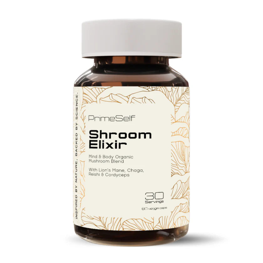 PrimeSelf Shroom Elixir Capsules 4-in-1 - Lion's Mane, Cordyceps, Chaga, Reishi  - 60 Capsules