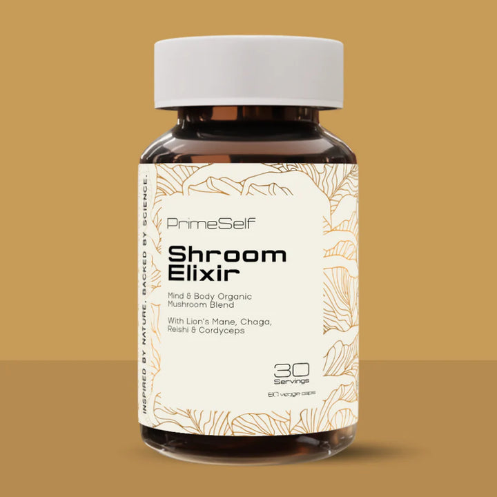 PrimeSelf Shroom Elixir Capsules 4-in-1 - Lion's Mane, Cordyceps, Chaga, Reishi  - 60 Capsules