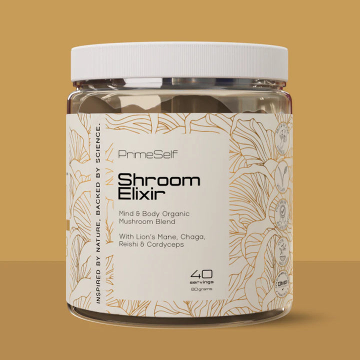 PrimeSelf Shroom Elixir Powder 4-in-1 - Lion's Mane, Cordyceps, Chaga, Reishi  - 80g