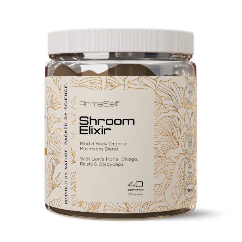 PrimeSelf Shroom Elixir Powder 4-in-1 - Lion's Mane, Cordyceps, Chaga, Reishi  - 80g