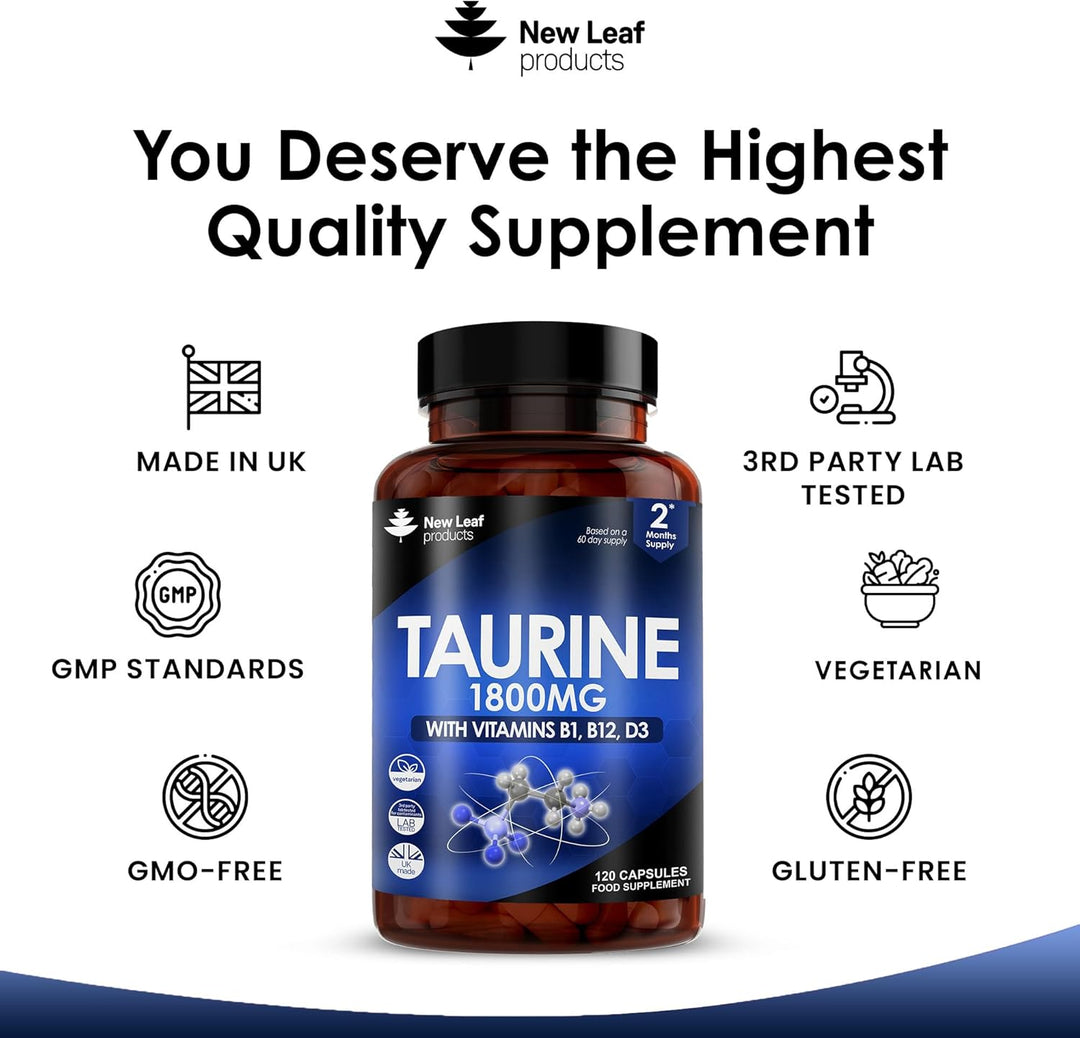 New Leaf Taurine 1800mg with Vitamins B1, B12 & D3 - 120 Capsules