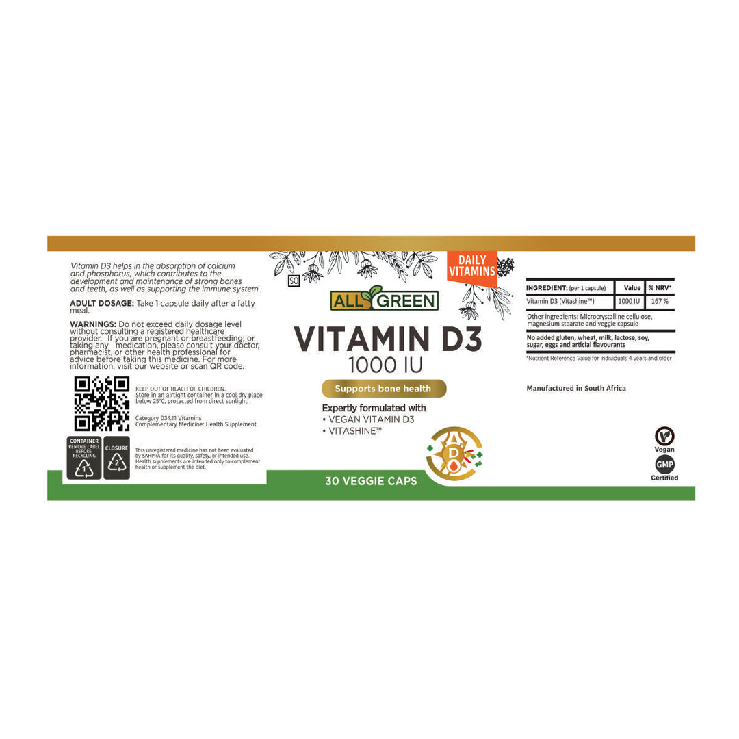 All Green Vitamin D3 1000IU 30 Capsules