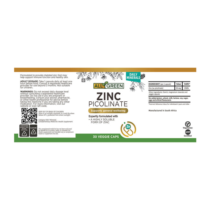 All Green Zinc Picolinate 30 Capsules