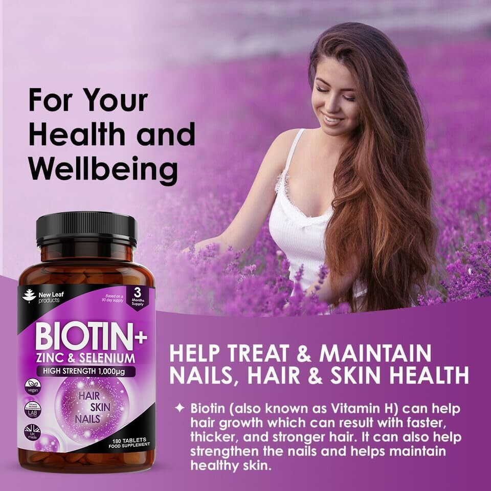 New Leaf Biotin - Hair Growth Supplement High Strength 1 000 mcg - 180 Tablets