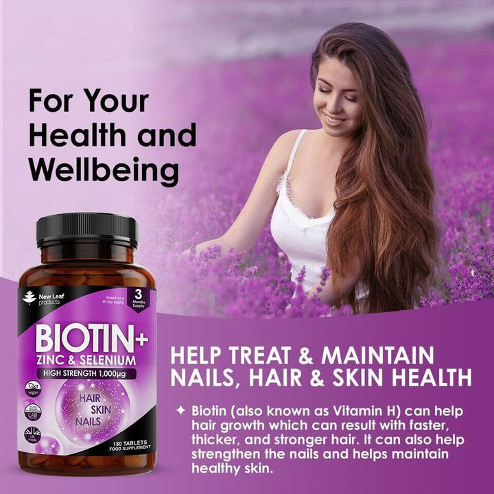 New Leaf Biotin - Hair Growth Supplement High Strength 1 000 mcg - 180 Tablets