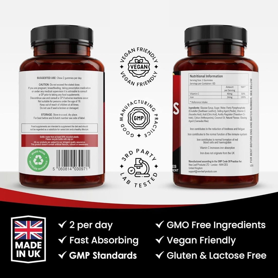 New Leaf Iron Gummies wIth Vitamin C 2 Months Supply - 120 Gummies