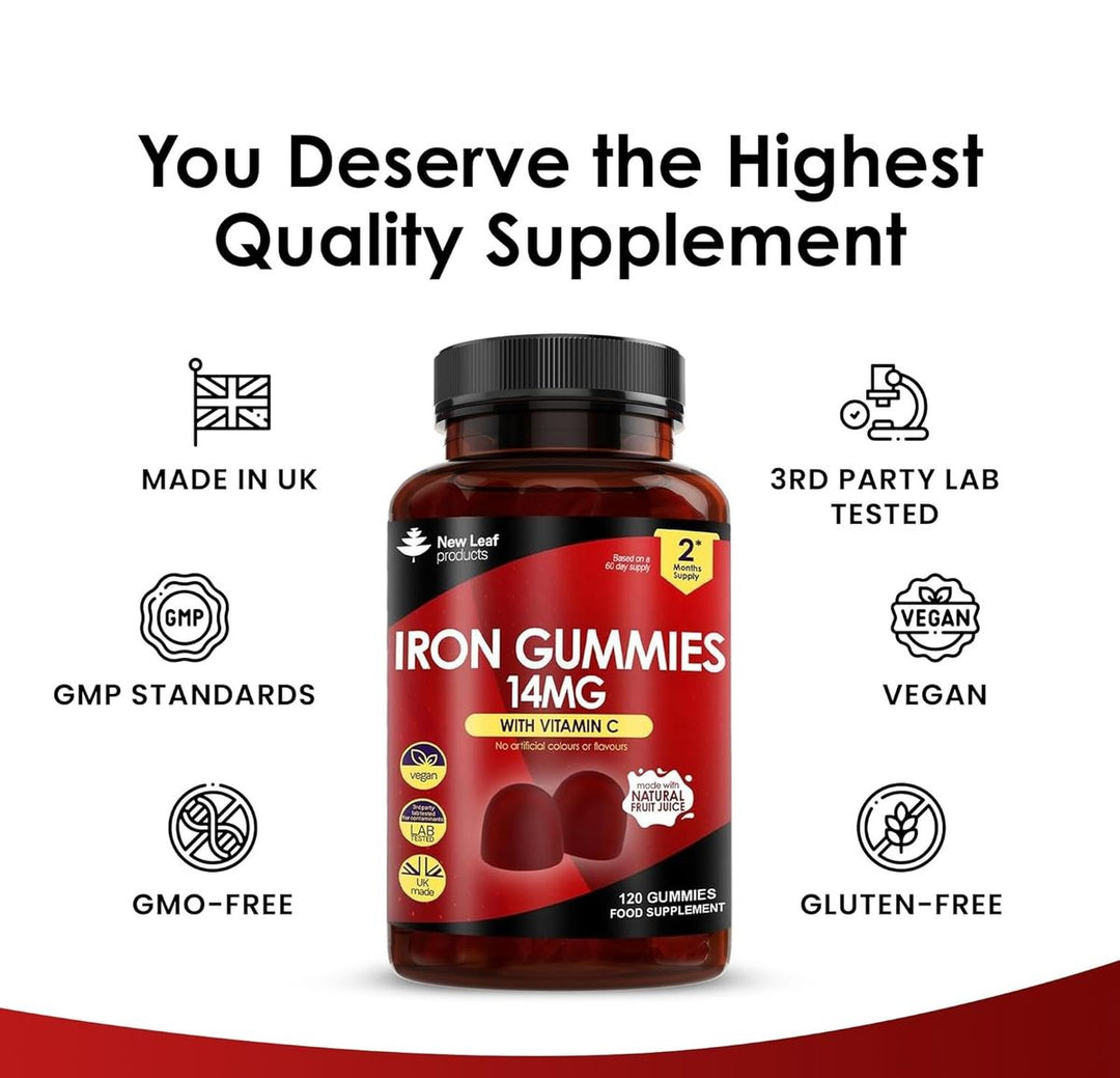 New Leaf Iron Gummies wIth Vitamin C 2 Months Supply - 120 Gummies